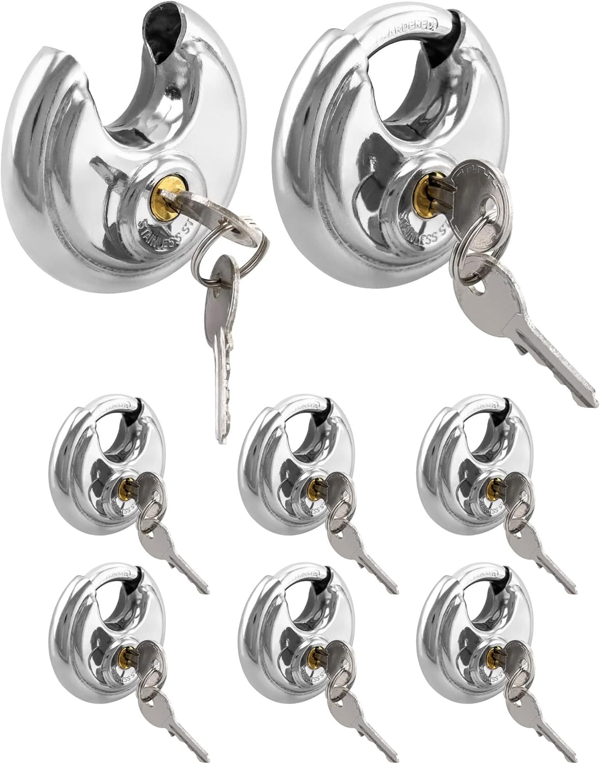 Keyed Alike Disc Padlock, 8 Pack Stainless Steel Discus Lock with 3/8-Inch Shack