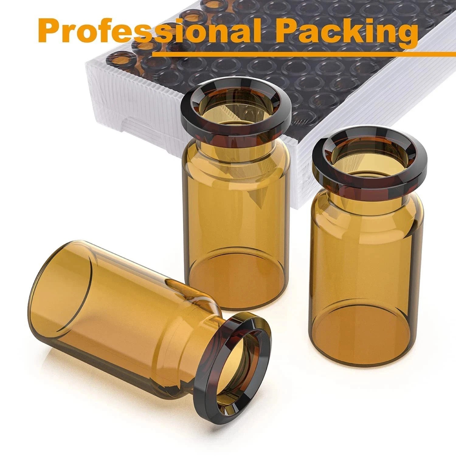 500pcs 10mL Amber Glass Headspace Vials w/ Rubber Stoppers&Plastic-Aluminum Flip