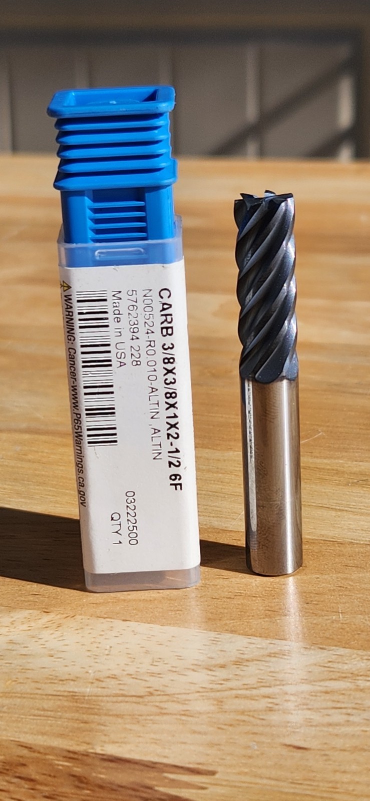 Niagara Carbide End Mill, 3/8 x 3/8 x 1 x 2 1/2”, 6 Flute, AlTiN Coated N00524