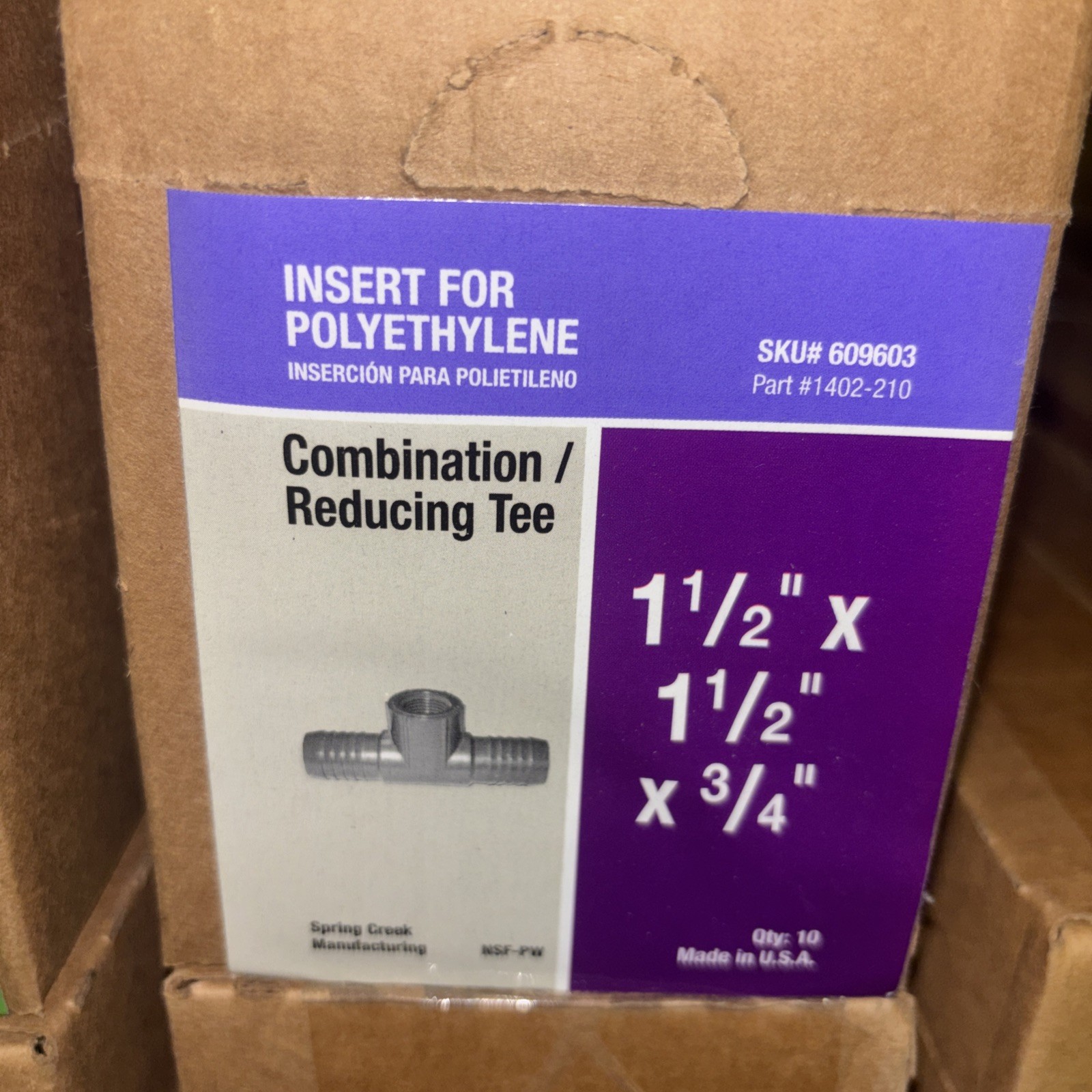 Poly Inserts | Combination / Reducing Tee |1-1/2” X 1-1/2”x3/4” | Qty. 10
