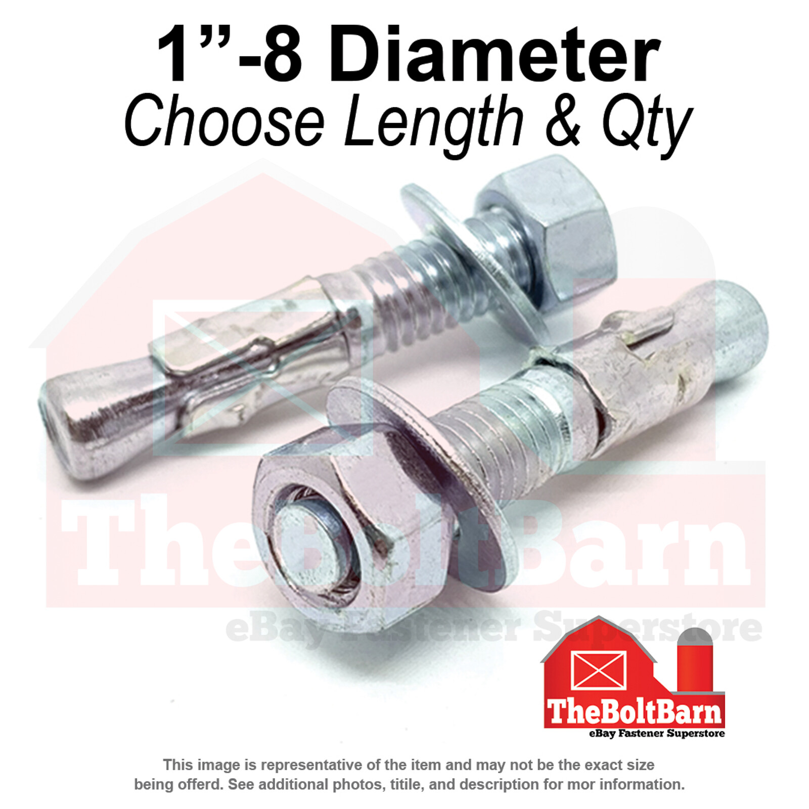 1″-8 Grade 2 Wedge Anchor Coarse Thread Zinc Clear (Choose Length & Qty)