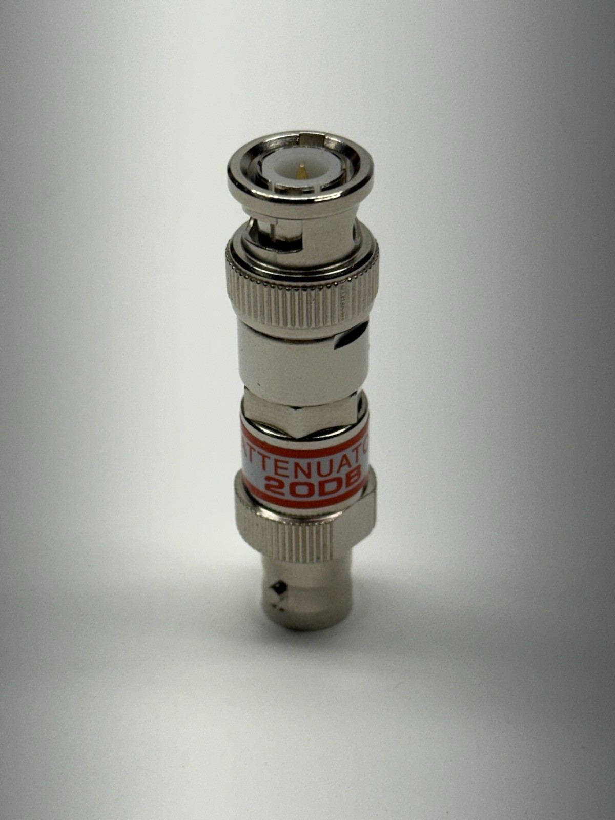 RF Fixed Attenuator, BNC Plug to BNC Jack, 20 dB, 0Hz to 2GHz, 0.5 W, 50 Ohm