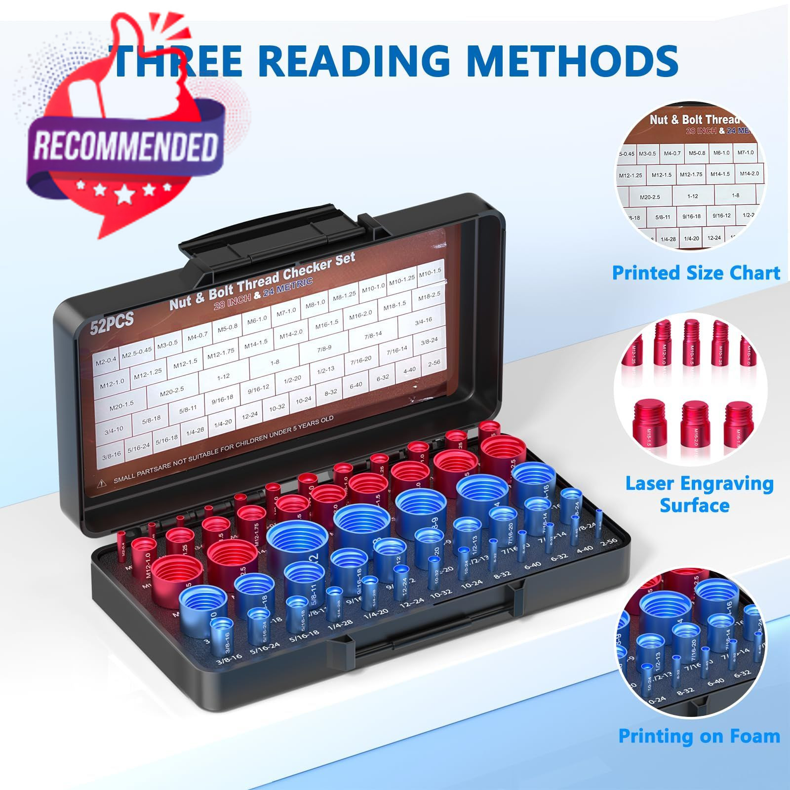 44pcs Thread Checker, Nut And Bolt Thread Checker, Thread Checker Kit In