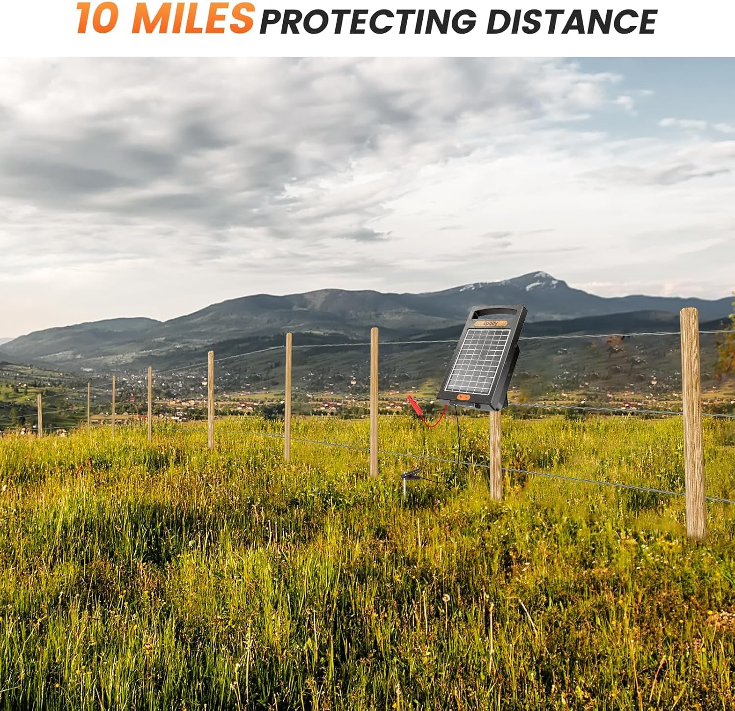 24 Hour Solar Electric Fence Charger, 10 Miles, up to 10200V Output Range Electr