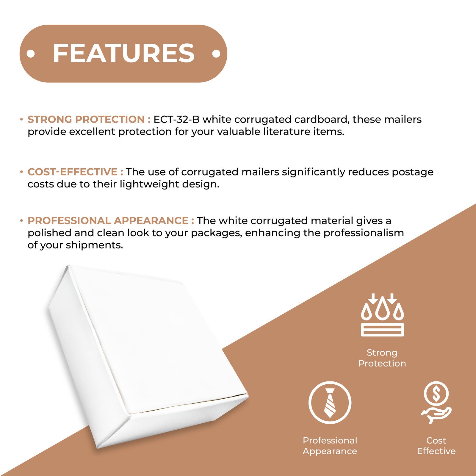White Corrugated Mailers 10 x 5 x 2″ For Mailing/Shipping ECT-32B 50/Case