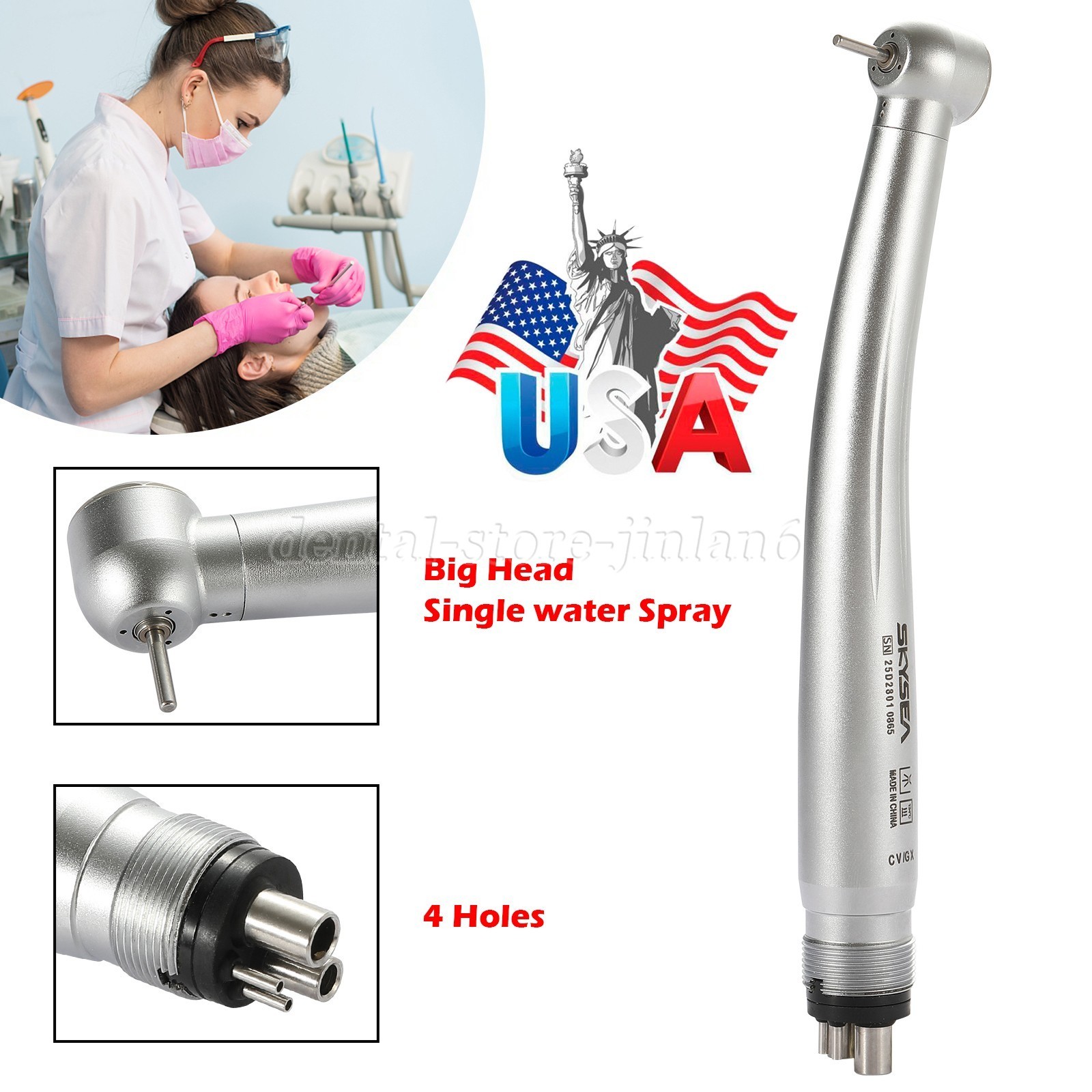 Top Quality! NSK Style Dental High Speed Handpiece Push Button 4 Hole Big Head