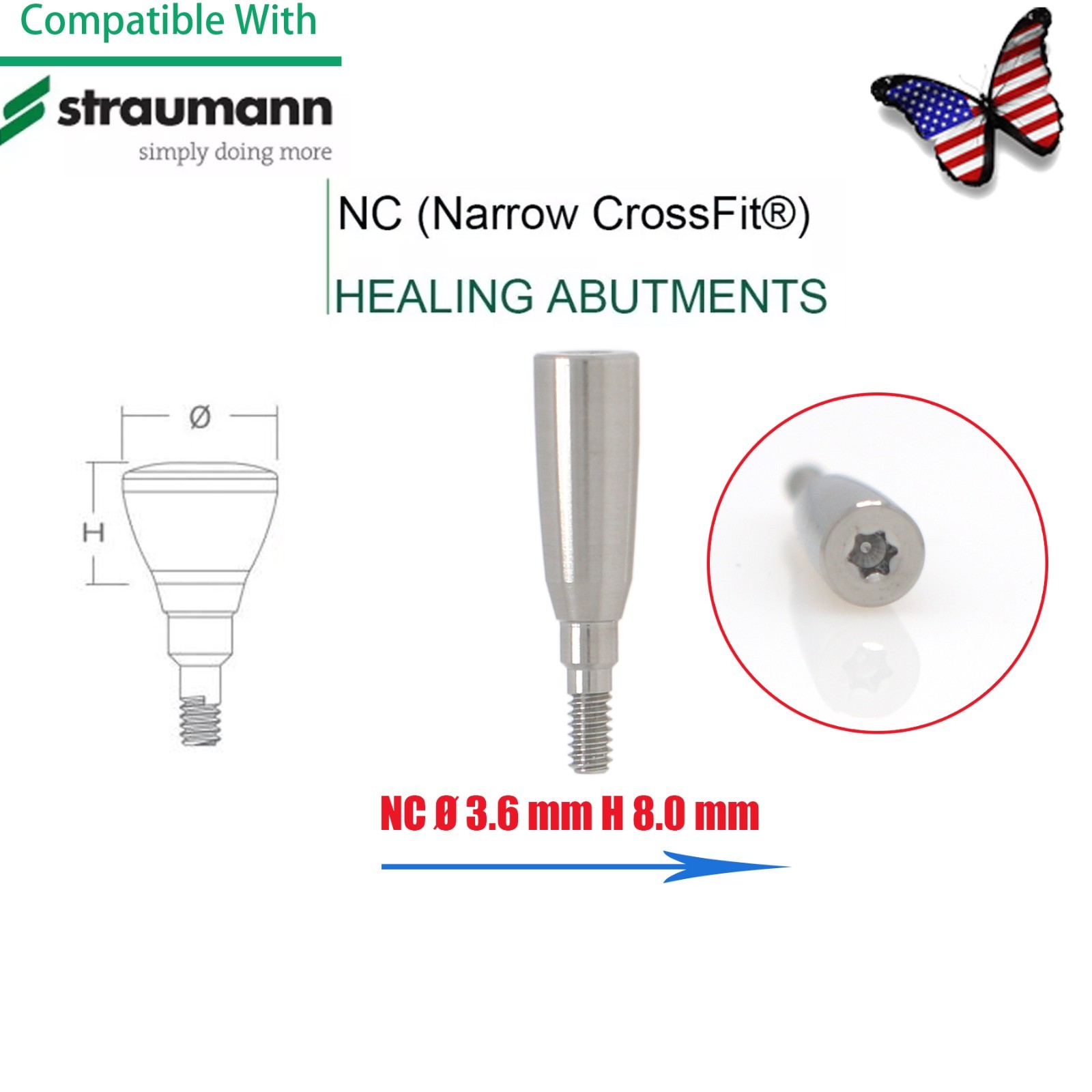 US Straumann Healing Abutment Cap/Closure Cover Screw NC & RC Platform Titanium