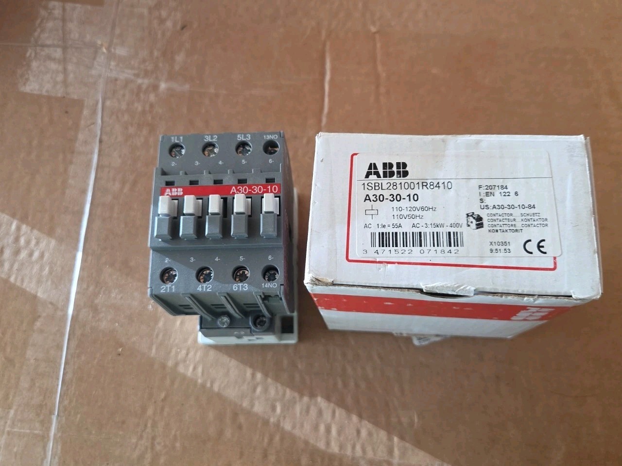 ABB 1SBL281001R8410 A30-30-10 Contactor 110V 50Hz / 110-120V 60Hz 3 Pole 32 Amp
