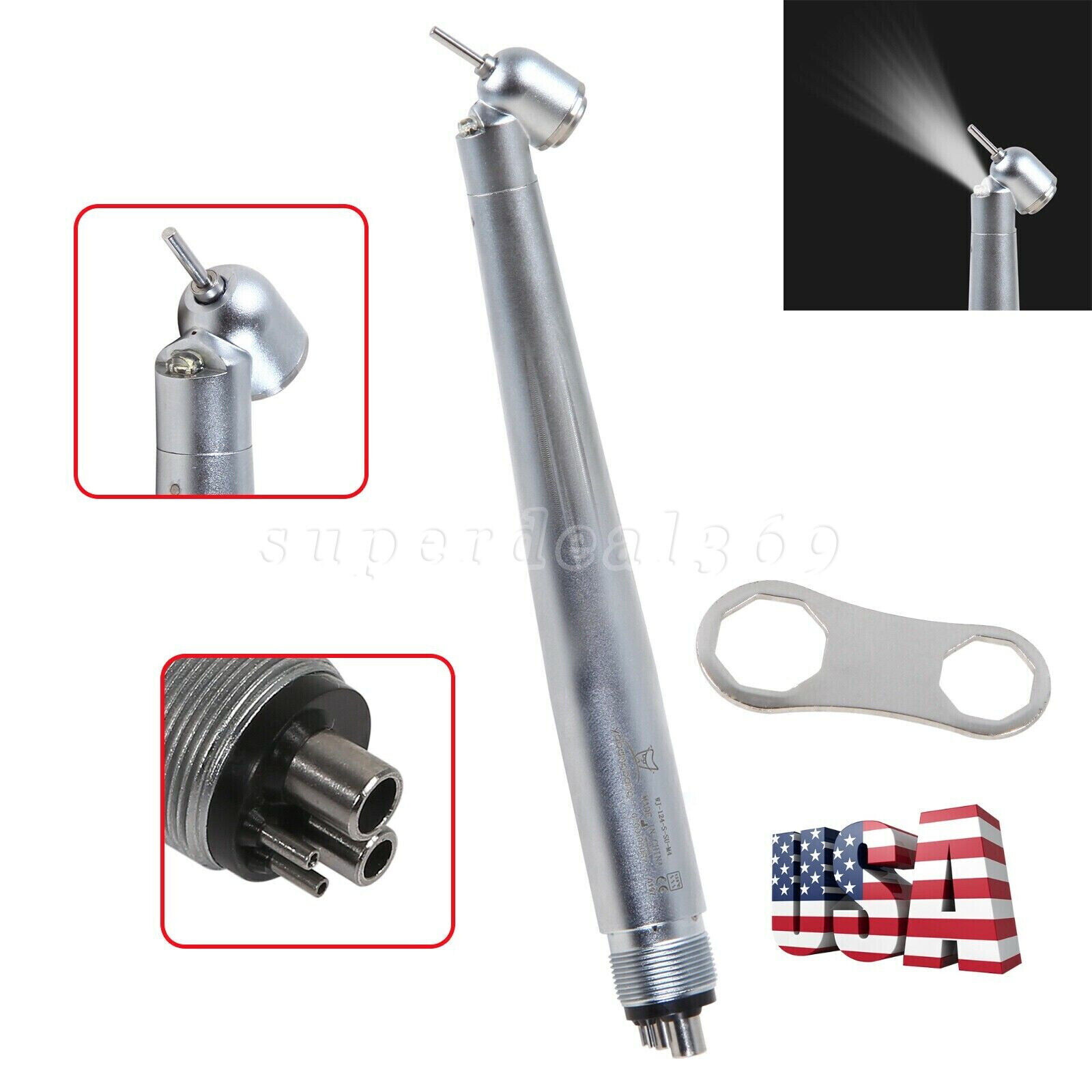LED Dental 45 Degree Surgical High Speed Handpiece Push Button 4 Hole NSK Style