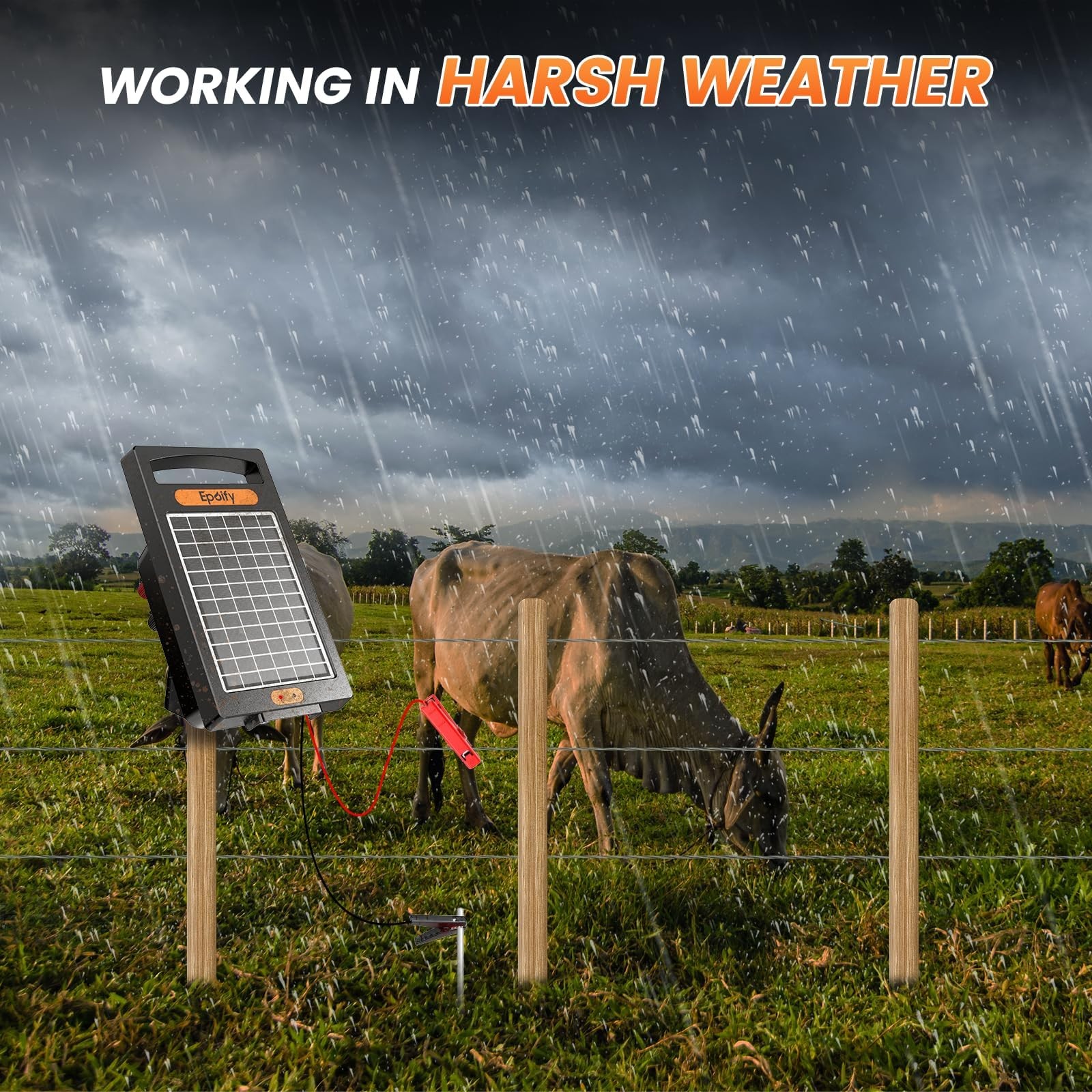 24 Hour Solar Electric Fence Charger, 10 Miles, Up to 10200v Output Black