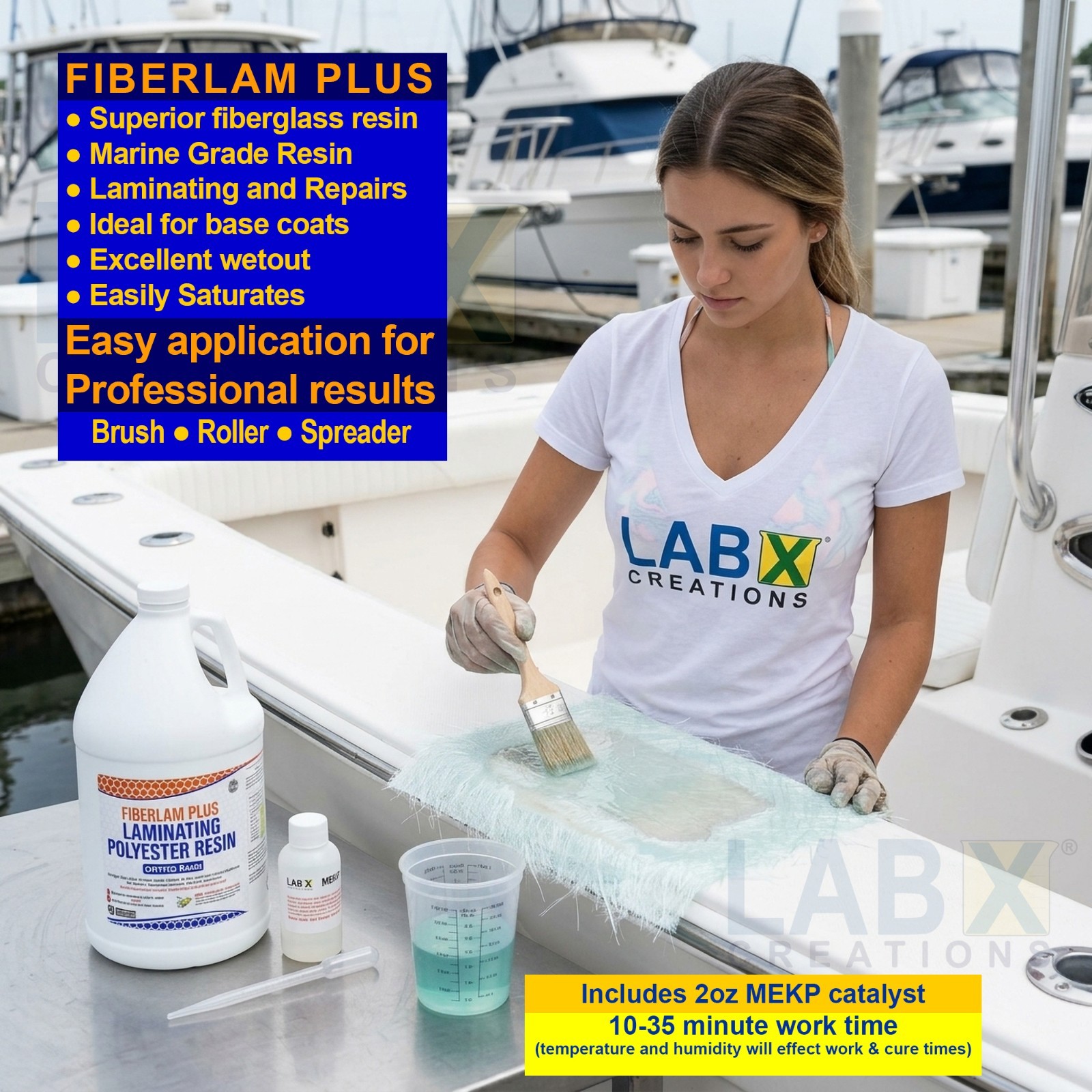FIBERLAM PLUS FIBERGLASS RESIN 4 Gallon +MEKP (for Laminating on Boat, RV, Cars)