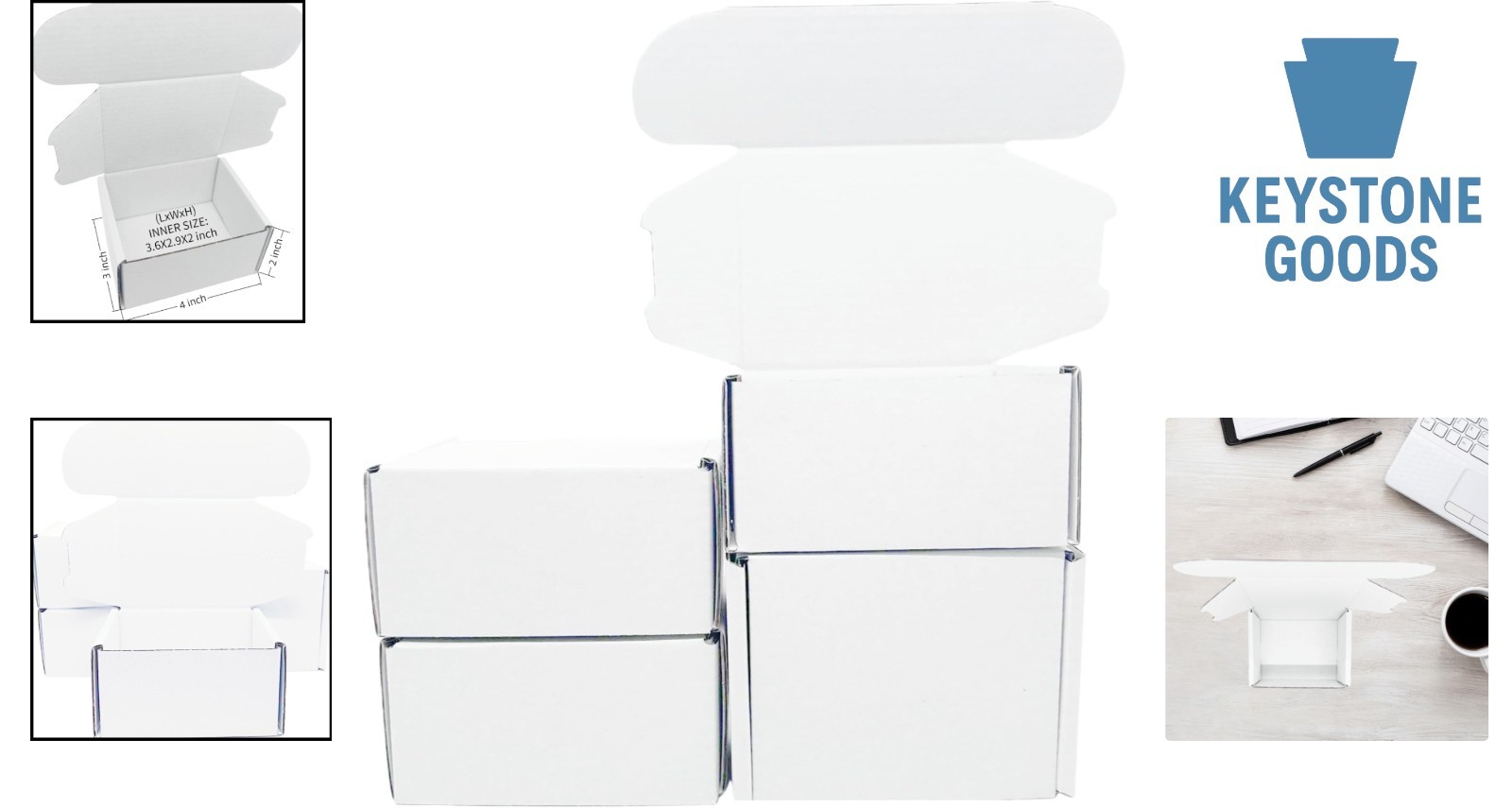 Set of 2 White Corrugated Shipping Boxes – Small Business Mailers, 4x3x2 Inches