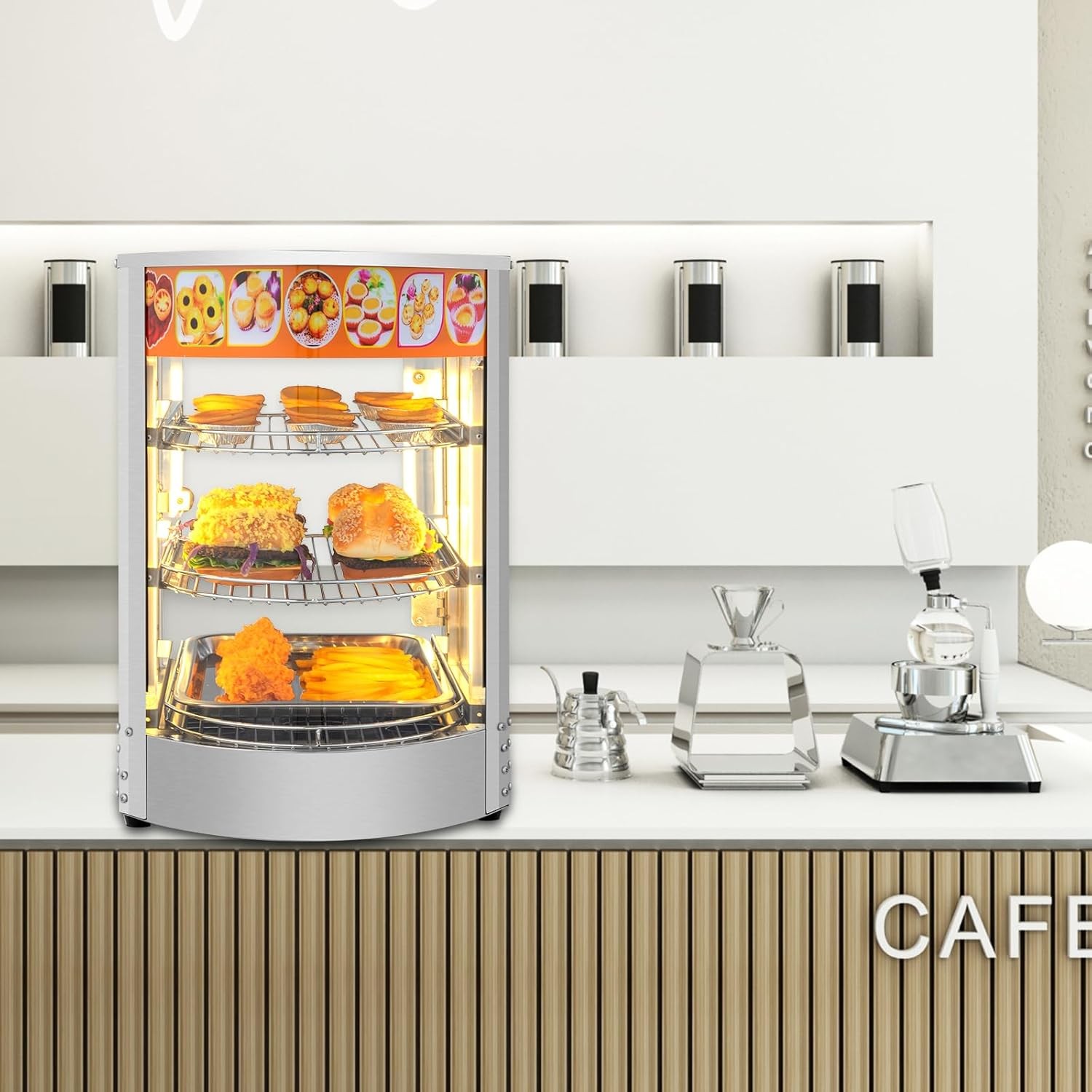 ROVSUN Commercial Food Warmer Display 3-Tiers Countertop Pizza Cabinet w/Light
