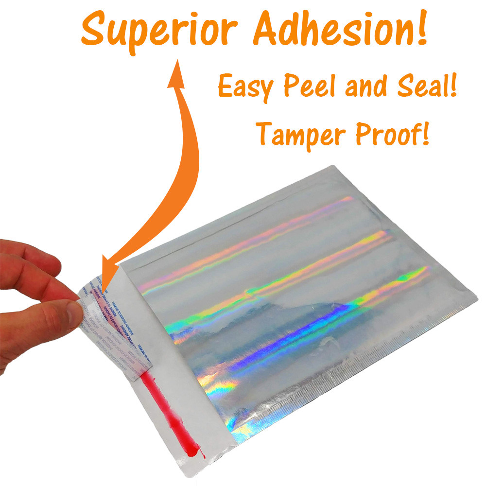 6×10 Pink & Hologram Metallic Bubble Mailers Holographic Air Shipping Envelopes