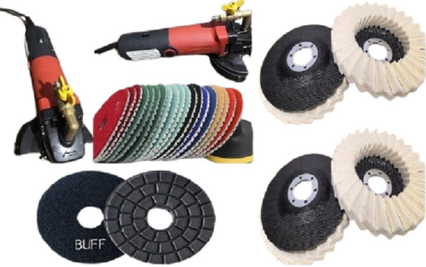 Stone Polisher Kit 800W Wet Grinder 4″ Diamond Pads Granite Marble Tool Set