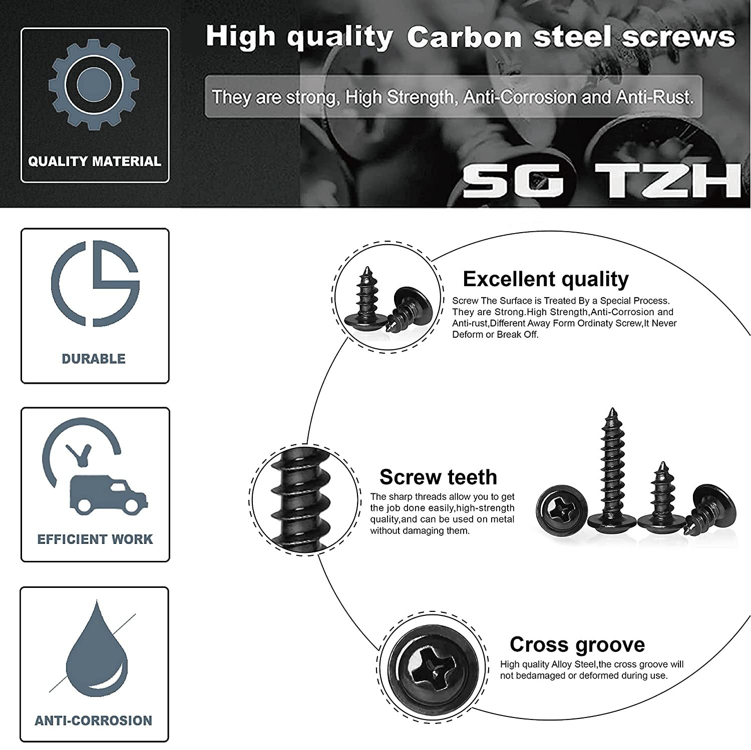Modified Truss Head Self piercing Screws # 8 x 9/16″ K-Lath Black (10000)