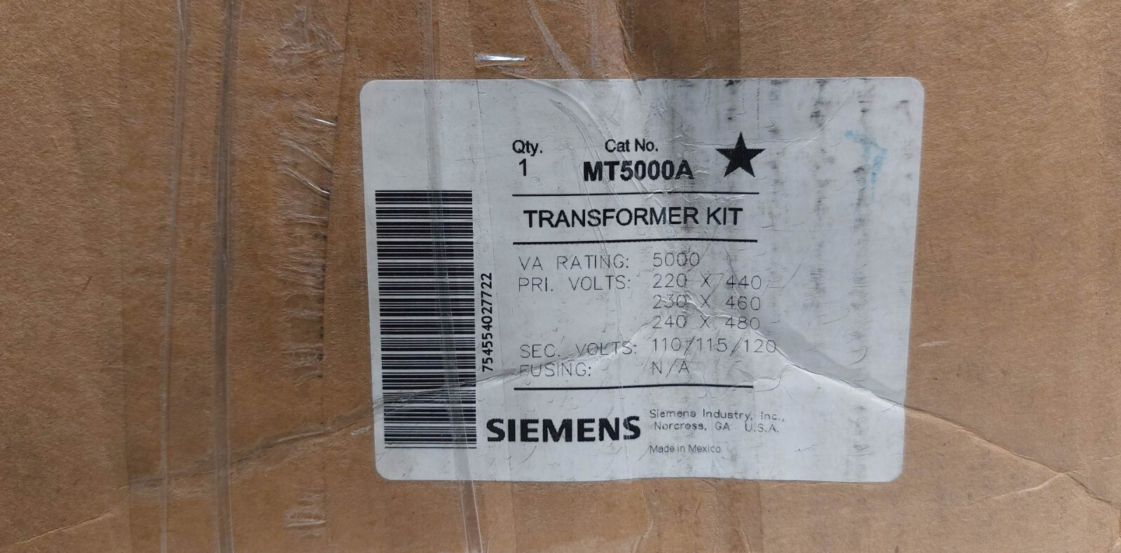 Siemens MT5000A 5.0 kVA Control Transformer Kit, 240V AC, 480V AC, 120V AC 60Hz