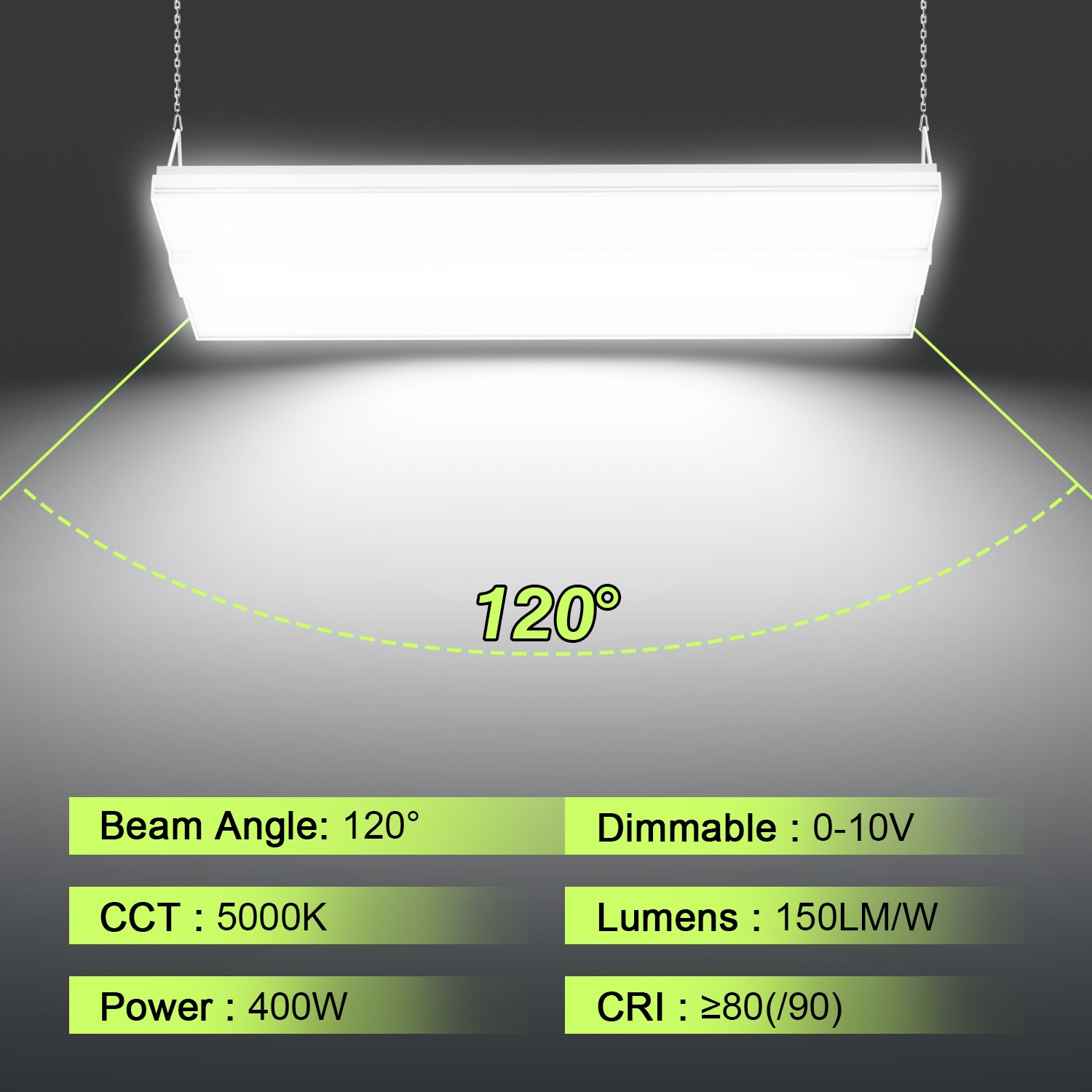 LED Linear High Bay Shop Light Dimmable 150W 22500LM Commercial Warehouse Lamp