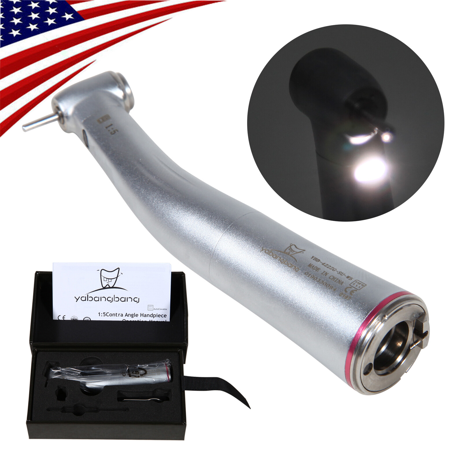Yabangbang Dental 1:5 Electric Fiber Optic Contra Angle Handpiece Increasing USA