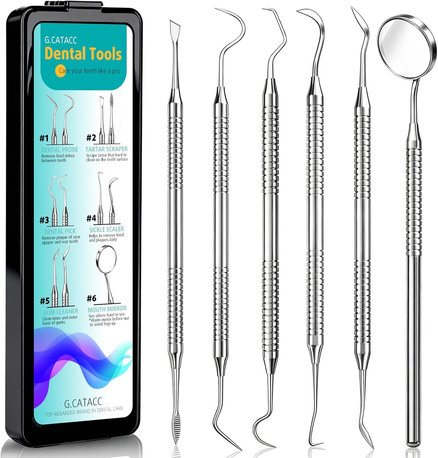 Dental Tools Stainless Steel Teeth Cleaning Kit Plaque Tartar Remover with Case