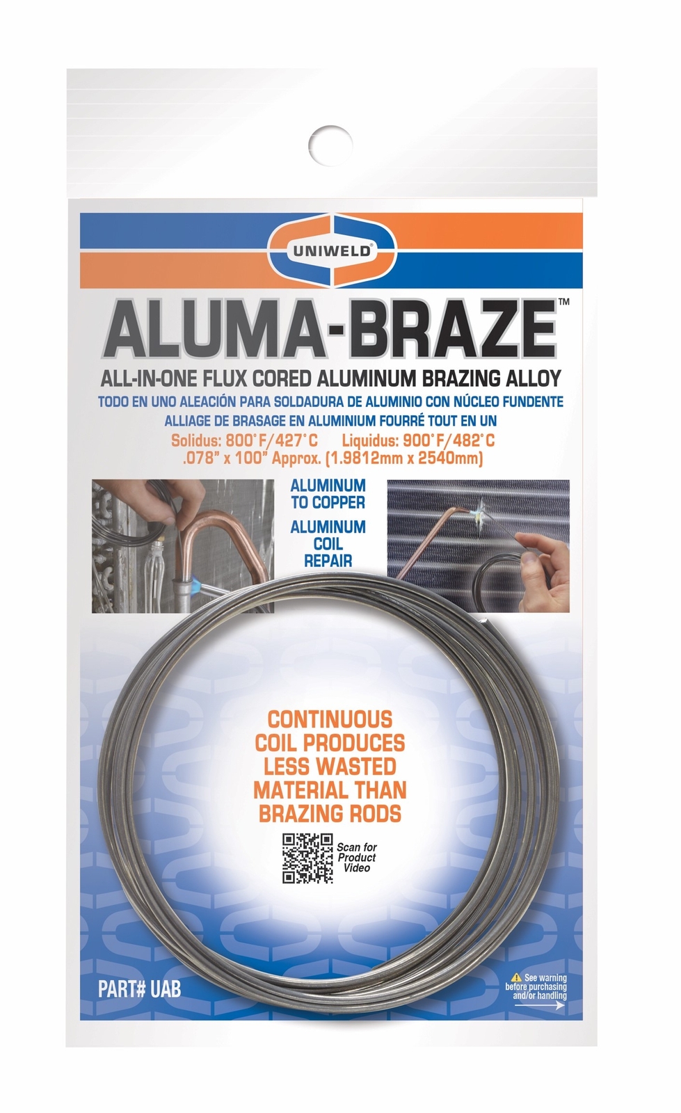Uniweld UAB Aluma-Braze All-In-One Flux Cored Aluminum Brazing Alloy Soldering