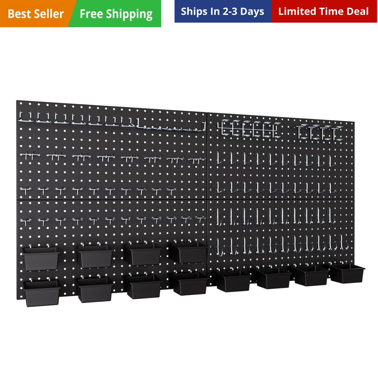 158PCS Metal Pegboard Wall Organizer, 48×24 Inch Black Pegboard Panels Tool O…