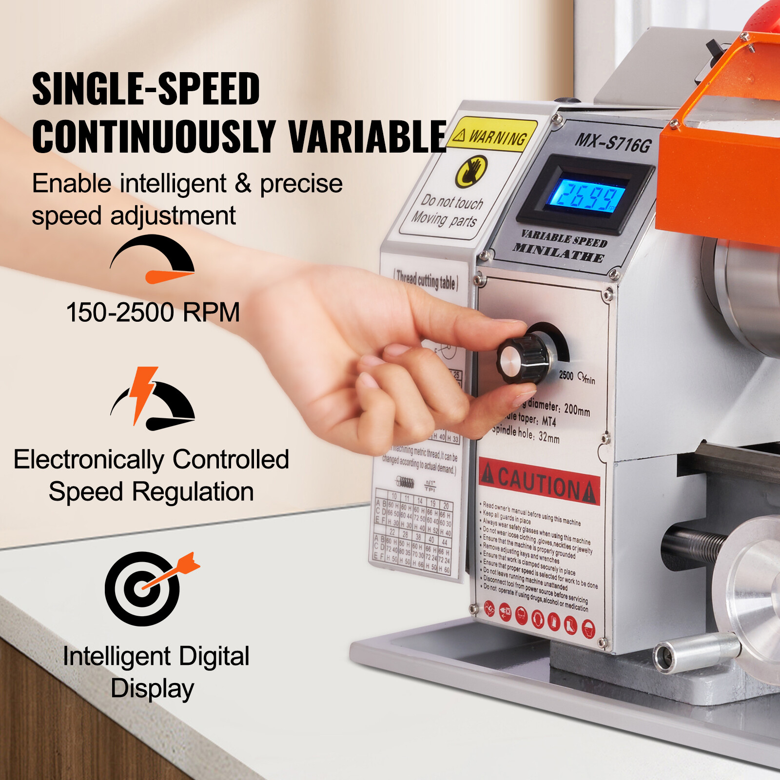 Mini Metal Lathe 7”x16” 150-2500 RPM Variable 800W Metalworking Machine