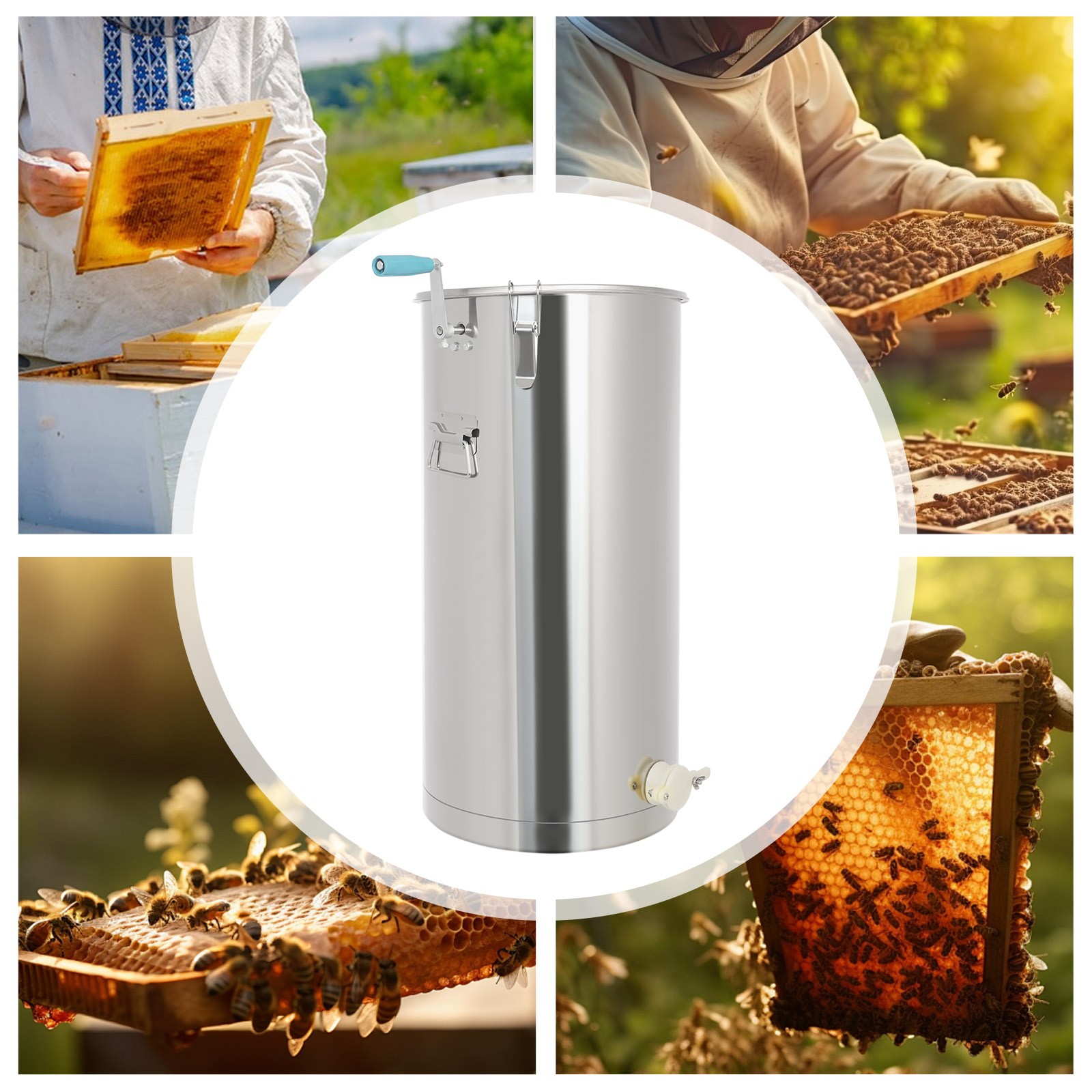 Manual Honey Extractor 2 Frame Beekeeping Honeycomb Spinner Stainless Steel