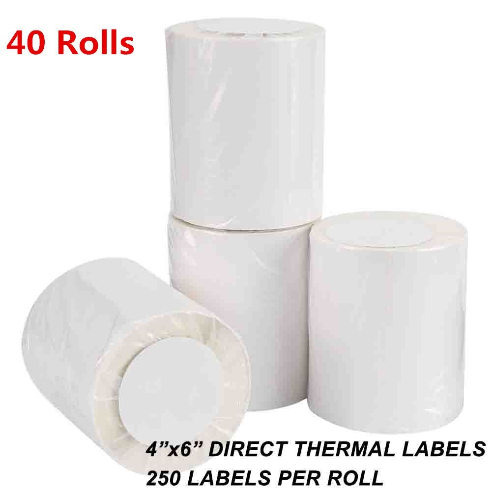 40 Rolls Direct Thermal Labels 4×6 250/Roll For Zebra 2844 Eltron ZP450