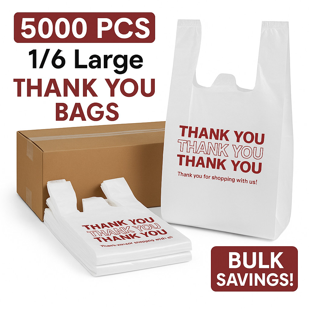 5000 Thank You Plastic Bags 21×6.5×11.5 T-Shirt Grocery Retail Shipping 0.59 Mil
