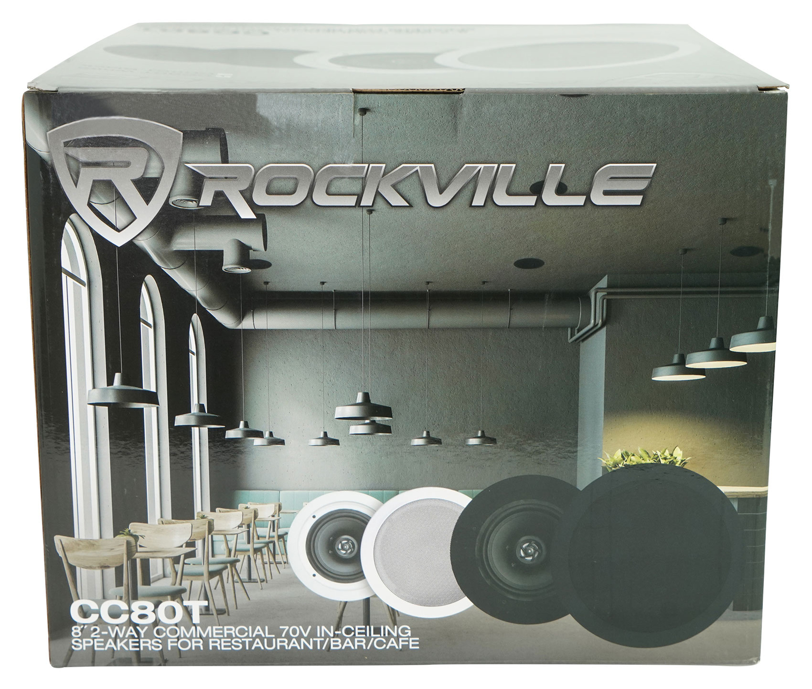 (2) Rockville CC80T White 8″ Commercial 70v Ceiling Speakers For Restaurant/Bar