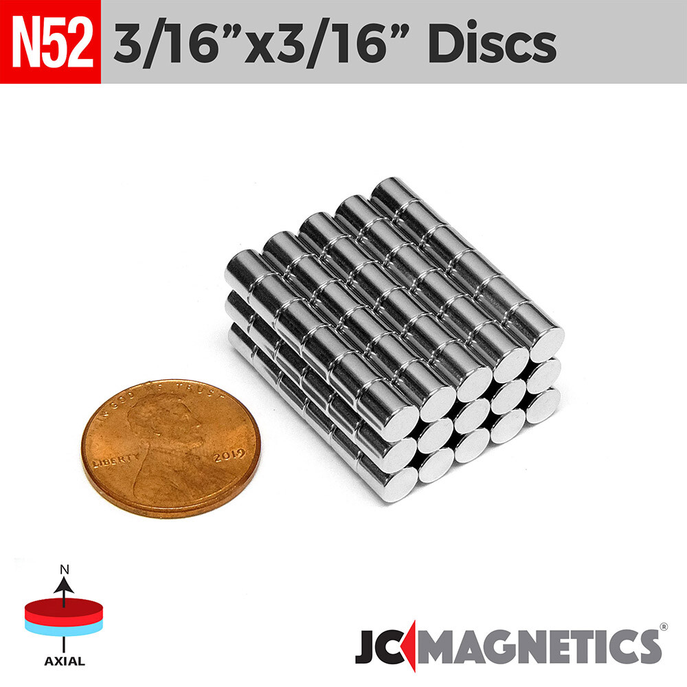 3/16in x 3/16in N52 Strong Cylinder Disc Rare Earth Neodymium Magnet