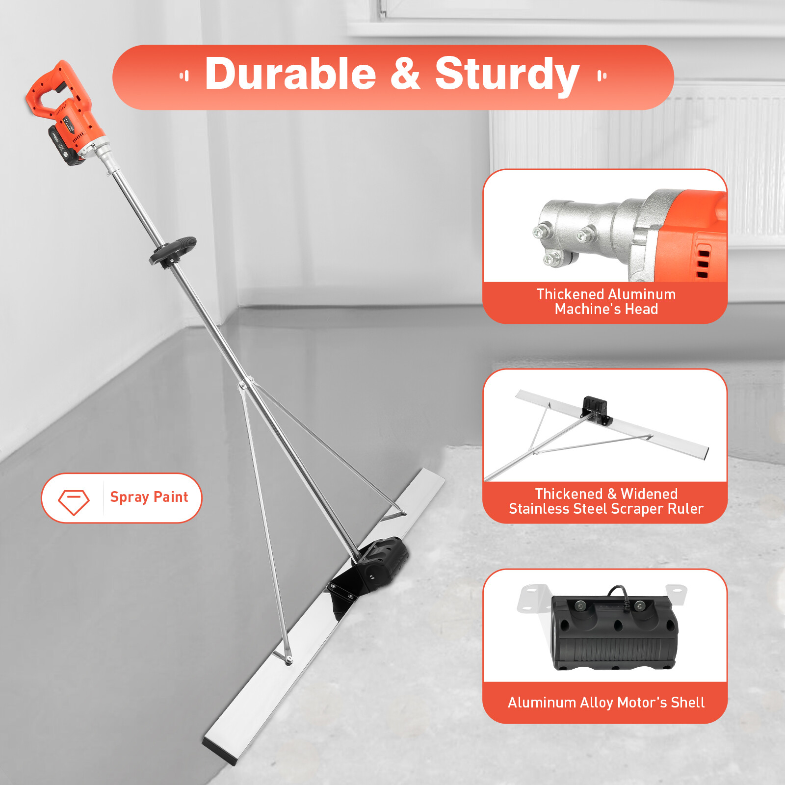 21V Cordless Concrete Vibrator Surface Power Trowel Electric Wet Cement Screed