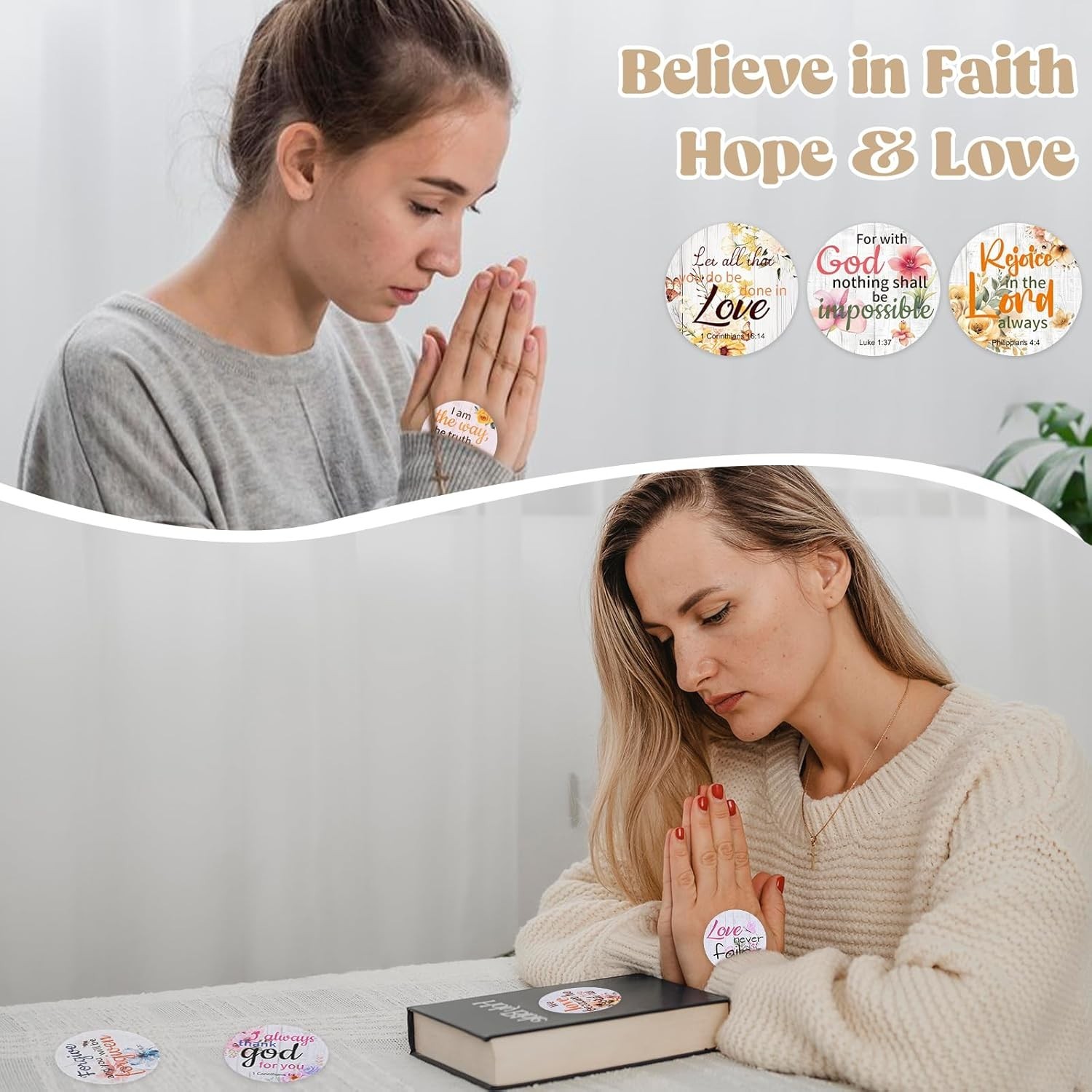 600 Pcs Bible Verse Stickers, 24 Styles Floral Scripture Stickers Multicolour