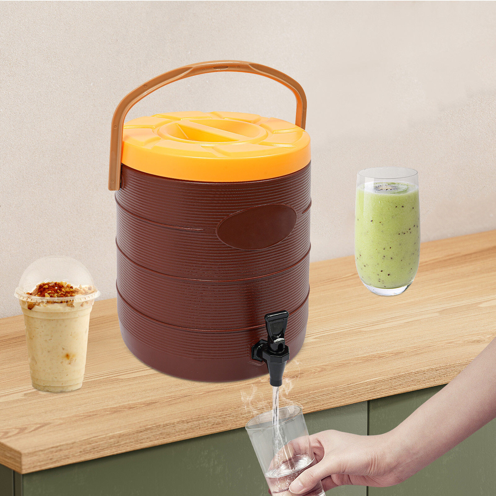 6.6 Gallon (25L) Insulated Beverage Dispenser Brown For Hot & Cold Drinks