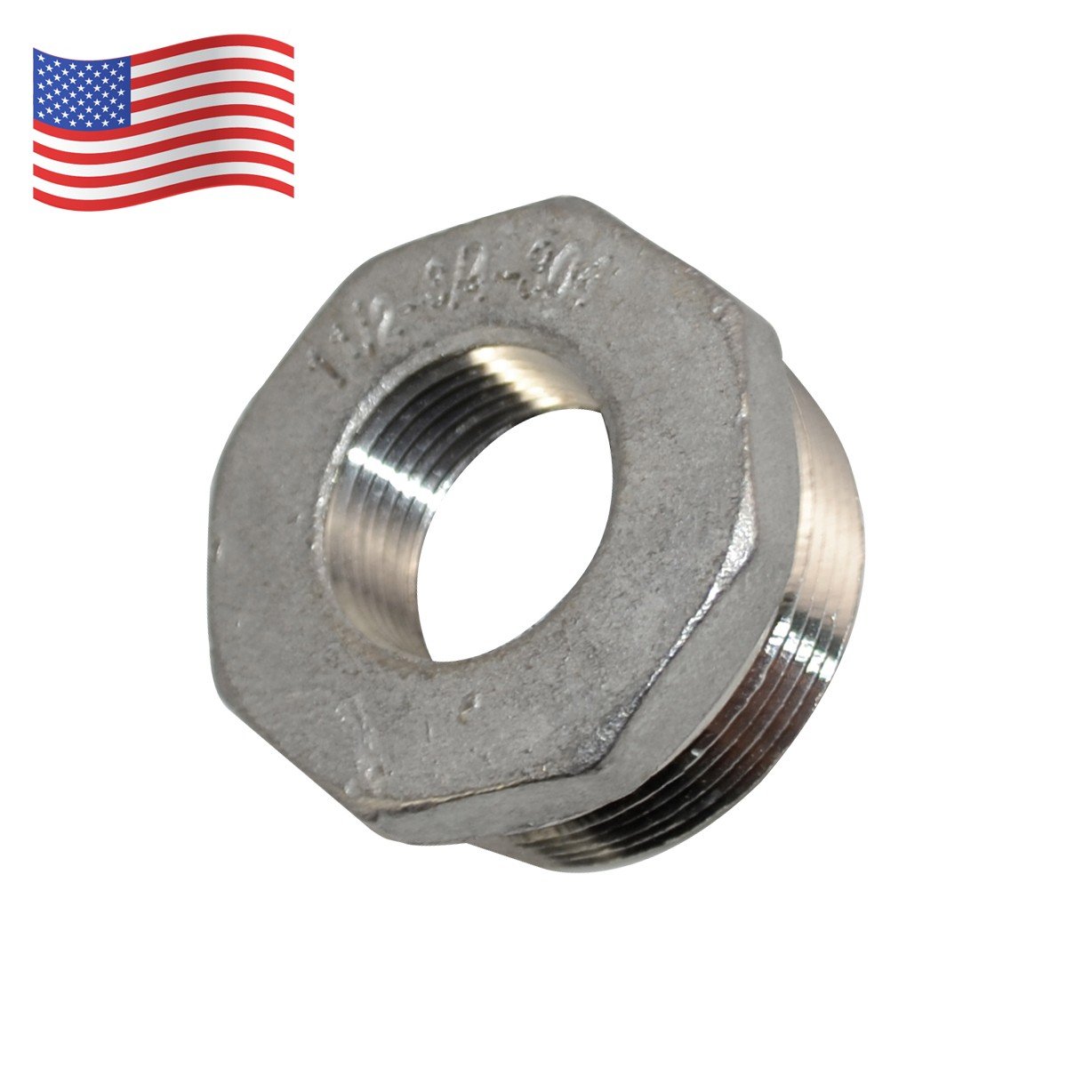 1-1/2” male to 3/4“ female bushing Pipe Reducer Fitting Connector Adapter SS 304