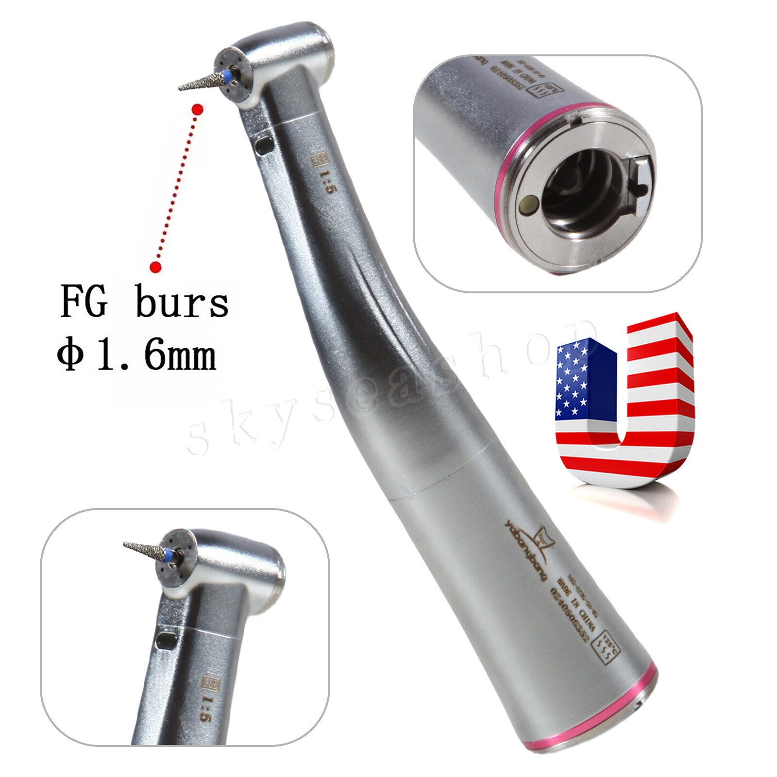 Dental 1:5 Contrangulo Agua-Spray interno FG1.6mm Fiber Optic Handpiece for NSK