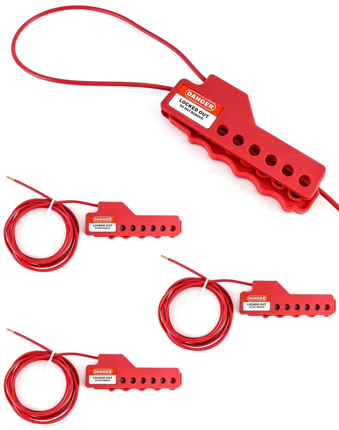Cable Lockout Bundle 4 Pack 7.9ft 1/8in Steel Cable 6 Hole Safety LOTO