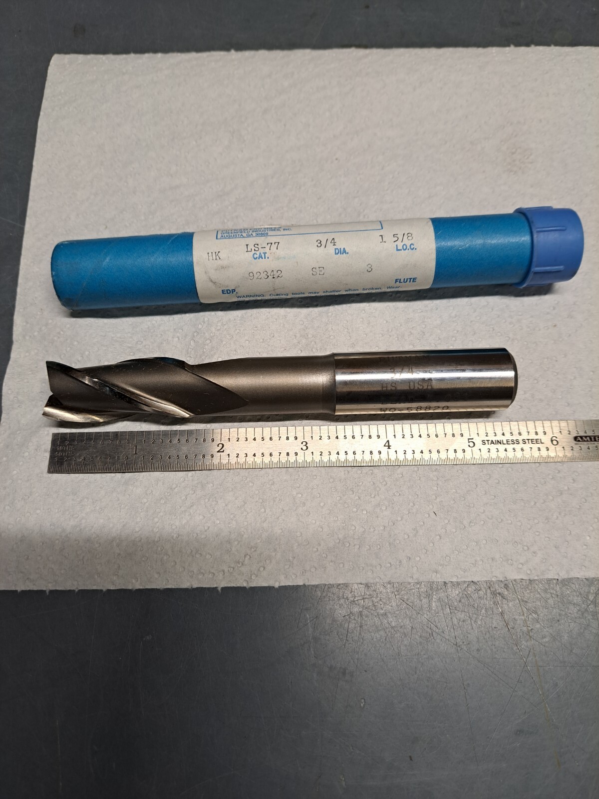 PUTNAM 3/4″ END MILL 3/4″ SHANK 3 FLUTE HIGH SPEED No. 92342 USA 5 3/8 Length