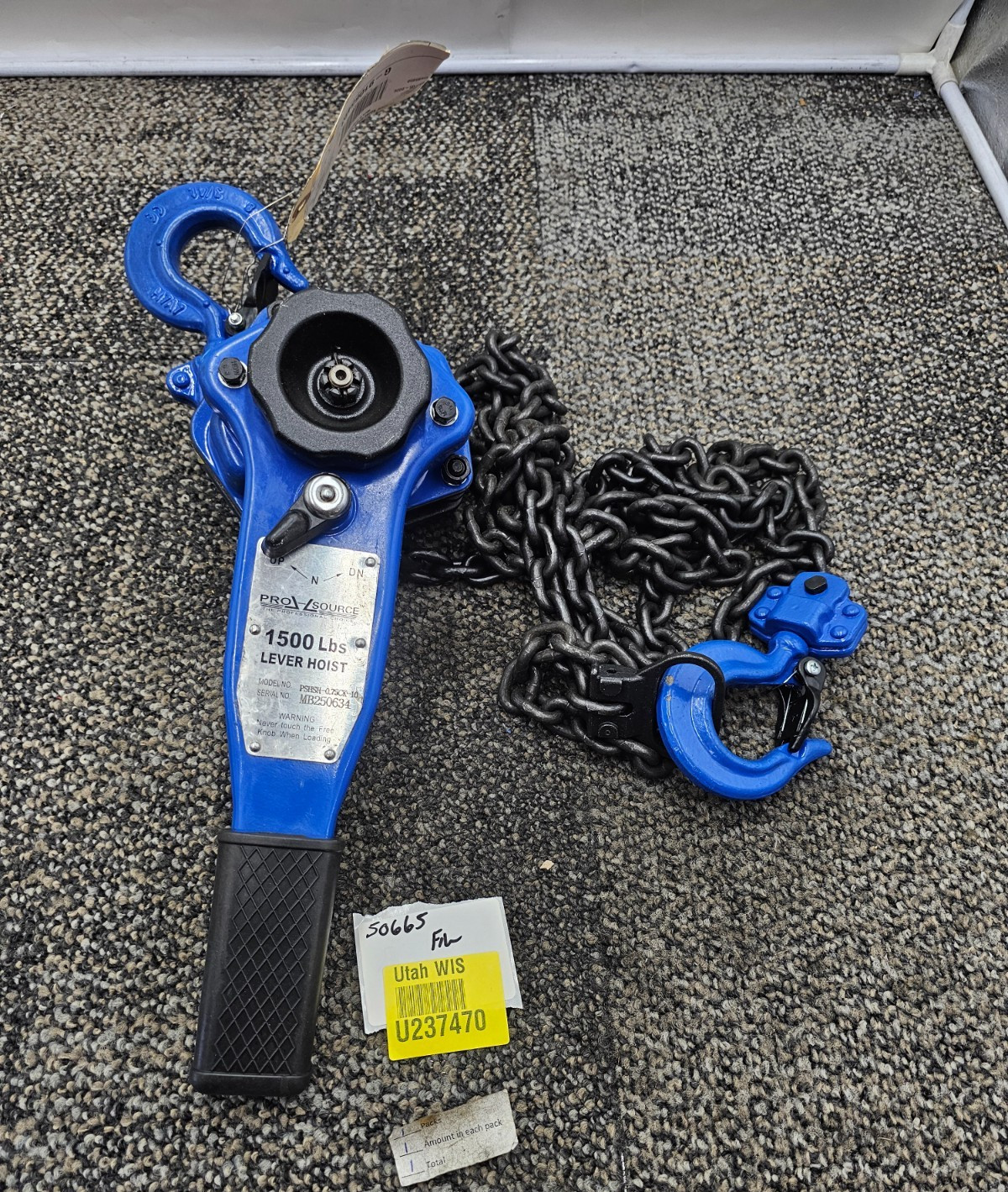 PRO-SOURCE PSHSH-0.75CK-10 Manual Lever Hoist 1500 lb Capacity Blue Black