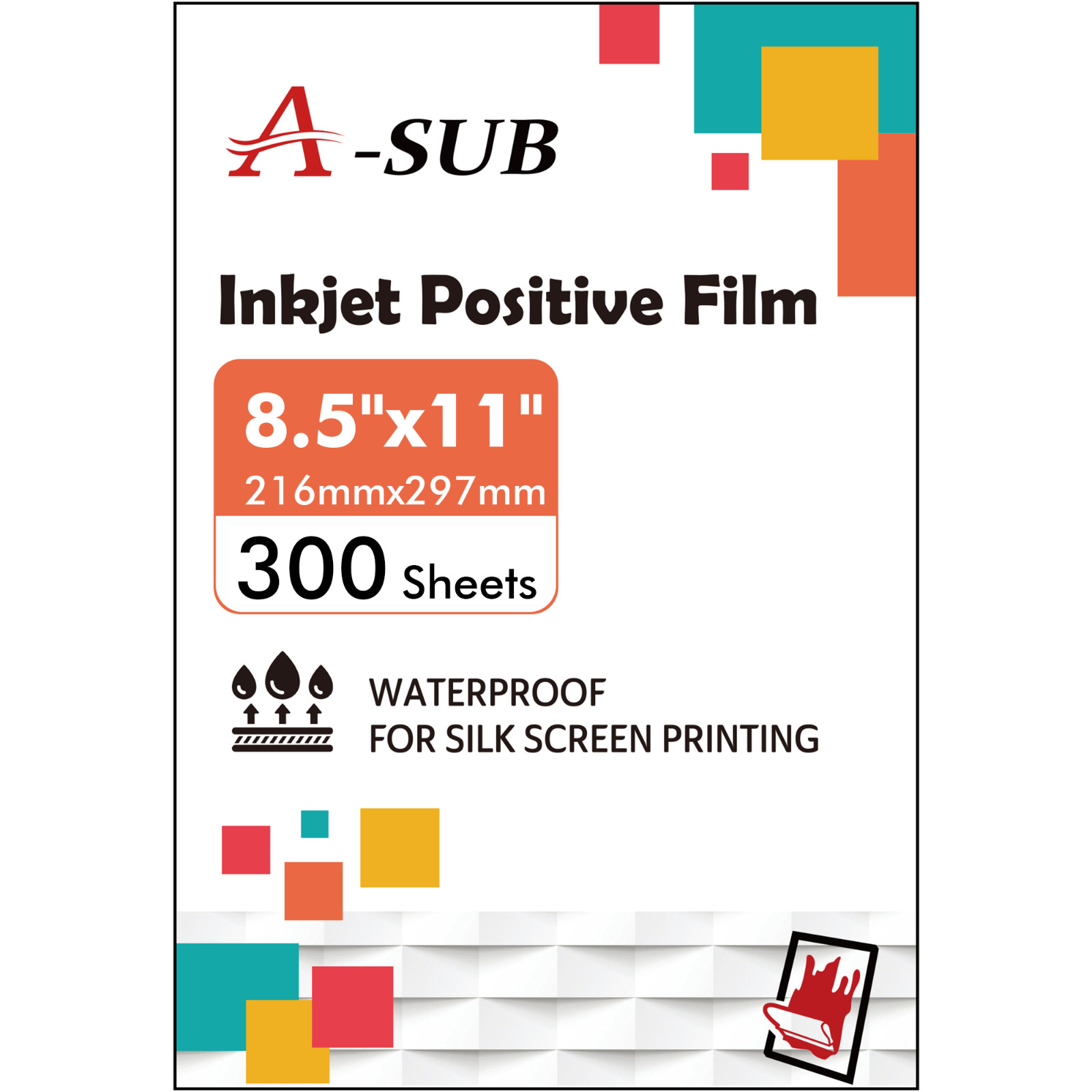 300 Ct A-SUB Waterproof Inkjet Film 8.5×11 for Screen Printing Silk Transparency