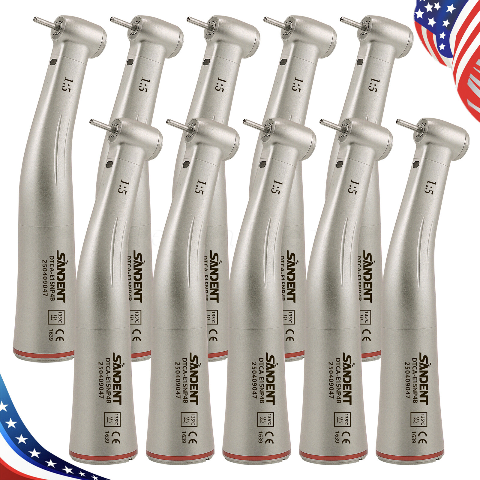 NSK Ti-MAX X95L Style Dental 1:5 LED Fiber Optic Contra Angle Handpiece Red Ring
