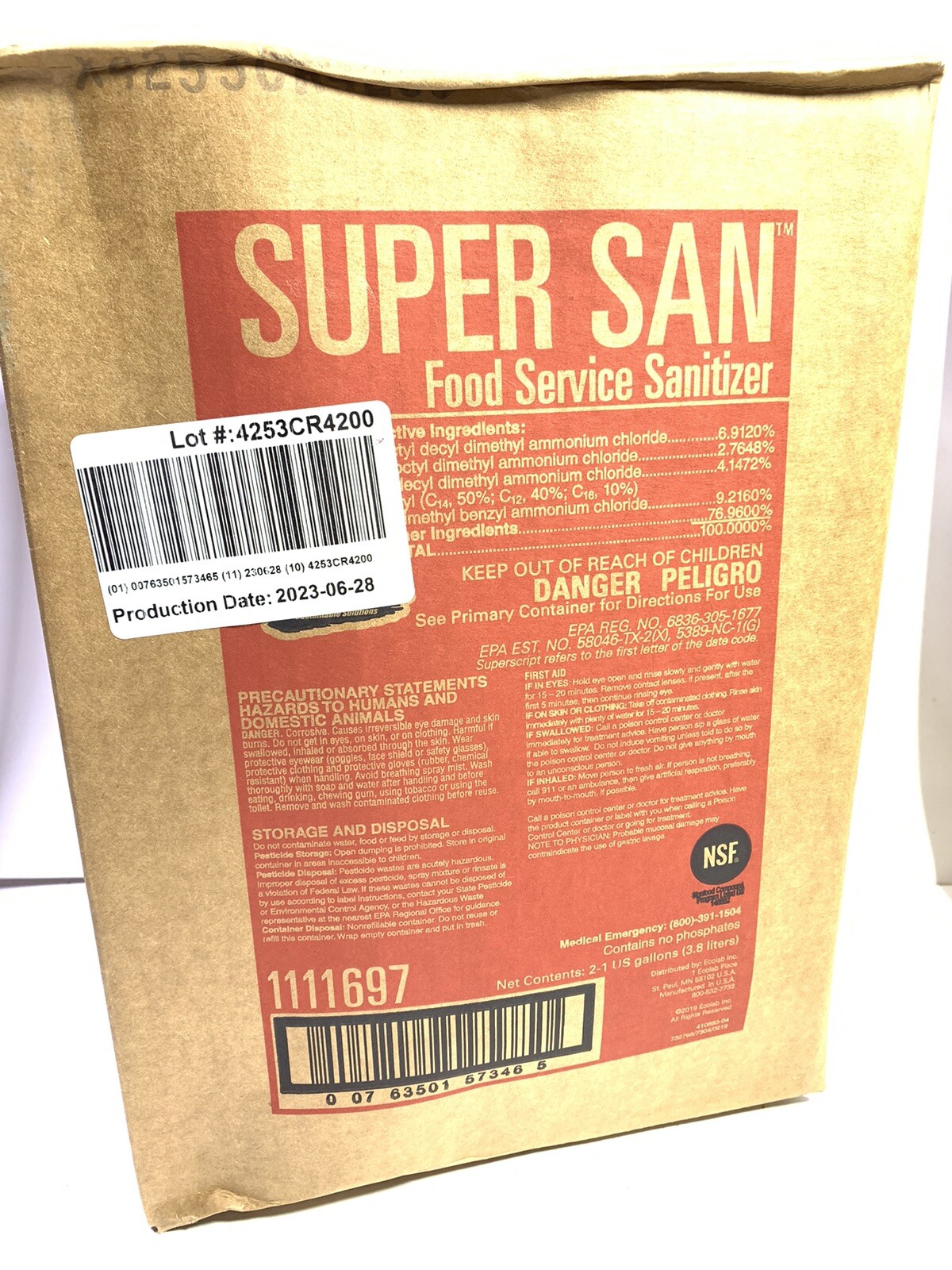 2-Gallons Super San SnapPac Food Service Sanitizer Restaurant Kitchen Cleaner