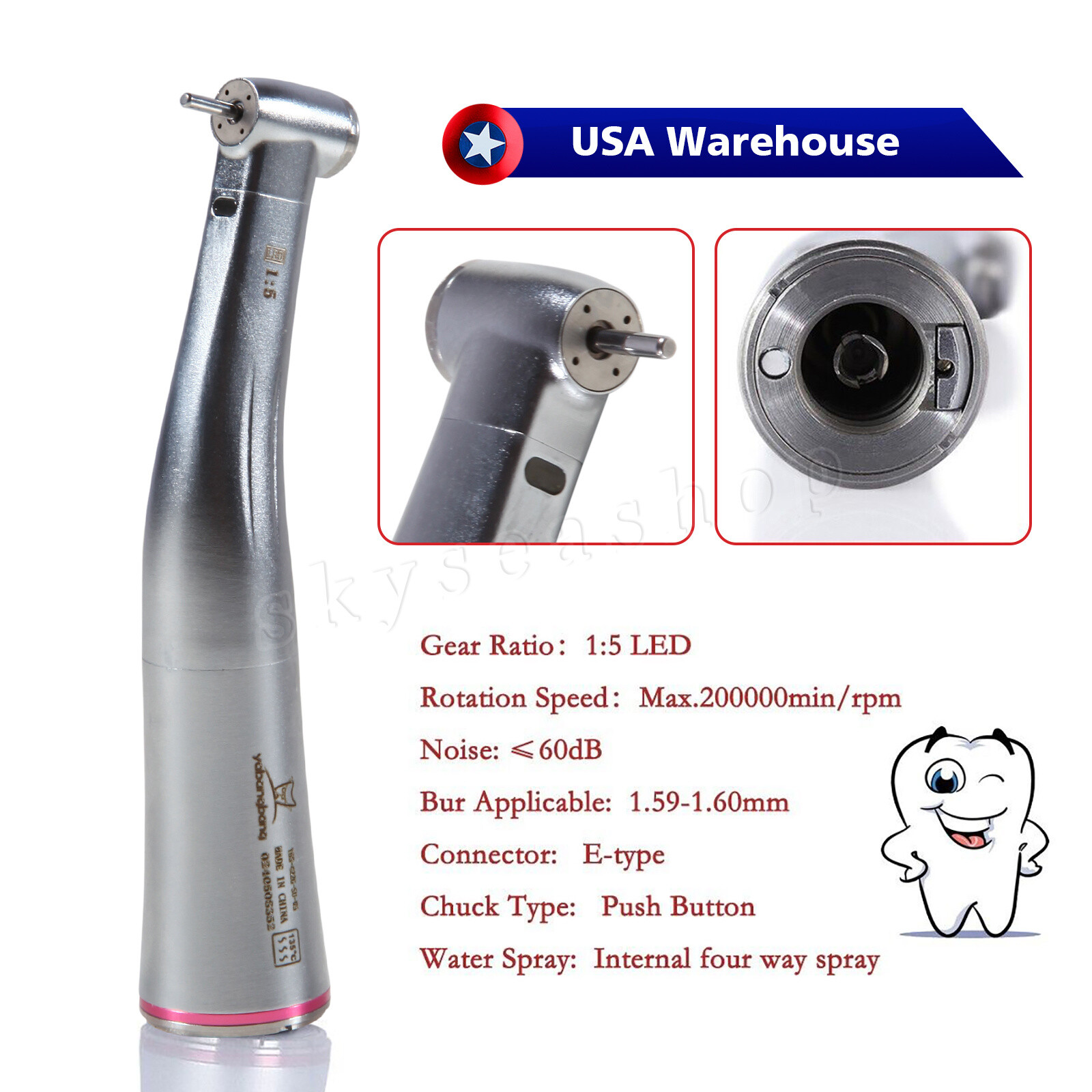 Dental 1:5 Contrangulo Agua-Spray interno FG1.6mm Fiber Optic Handpiece for NSK