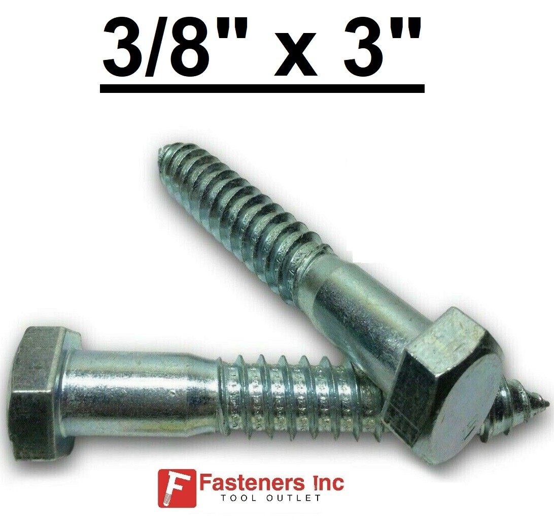 (Choose Qty) 3/8″ x 3″ Zinc Plated Hex Head Lag Bolt Screws A307