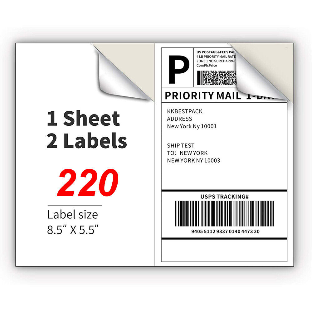 220-11000 Shipping Labels 8.5″x 5.5″ Half Sheets Blank Self Adhesive 2 Per Sheet