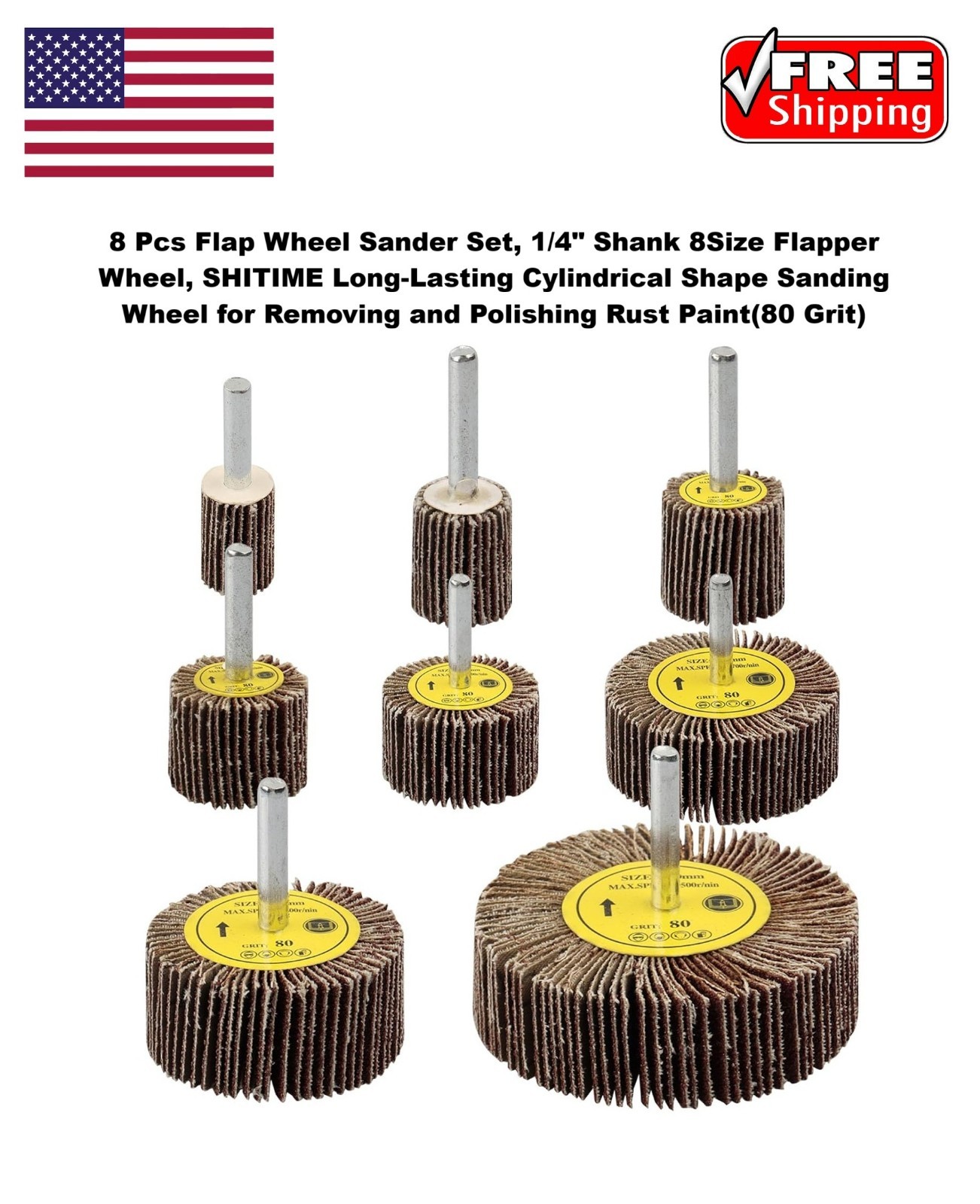 8/16/25/40 Pcs Flap Wheel Sander Set, 1/4″ Shank 8Size Flapper Wheel, Long Cylin