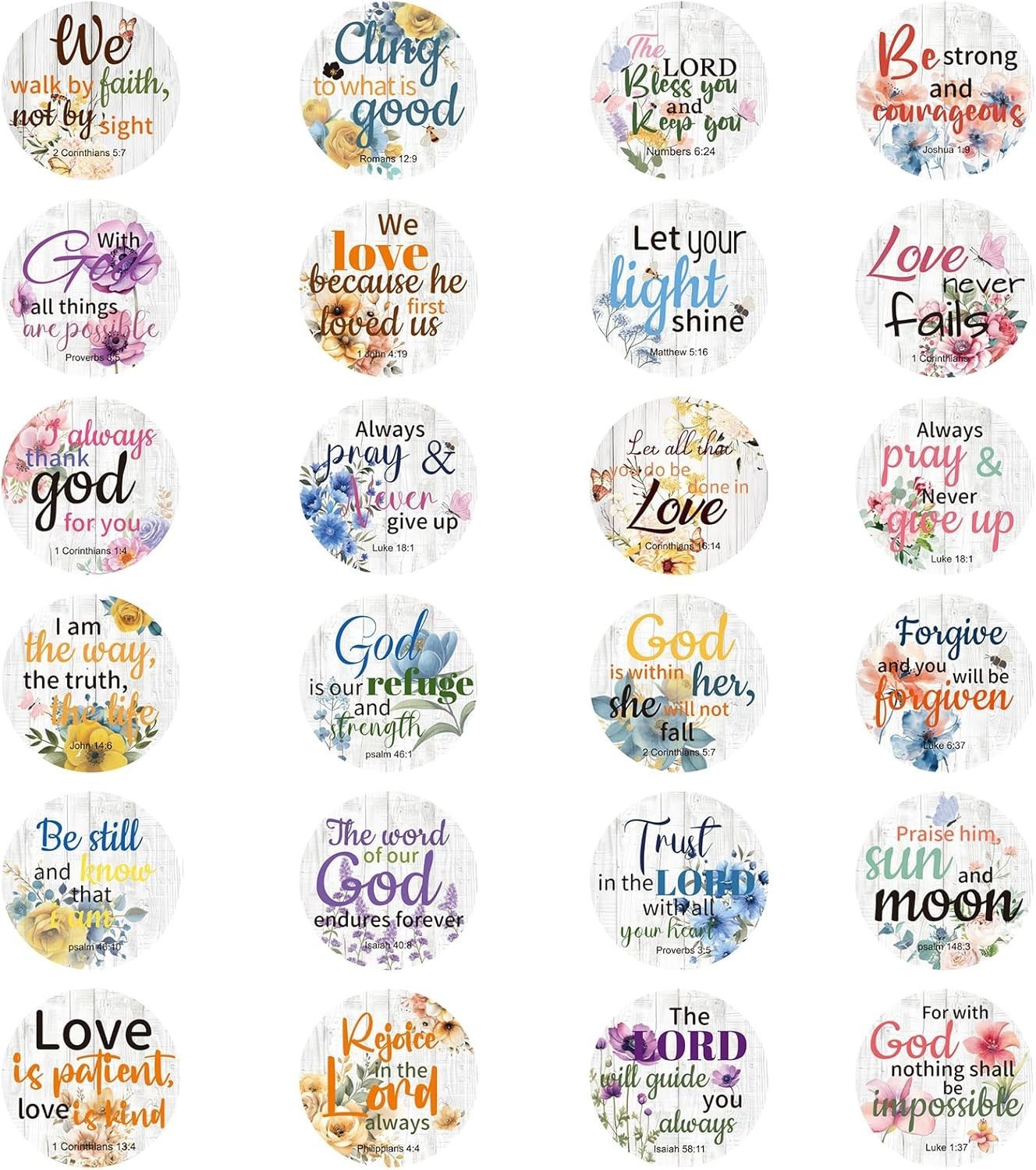 600 Pcs Bible Verse Stickers, 24 Styles Floral Scripture Stickers Multicolour