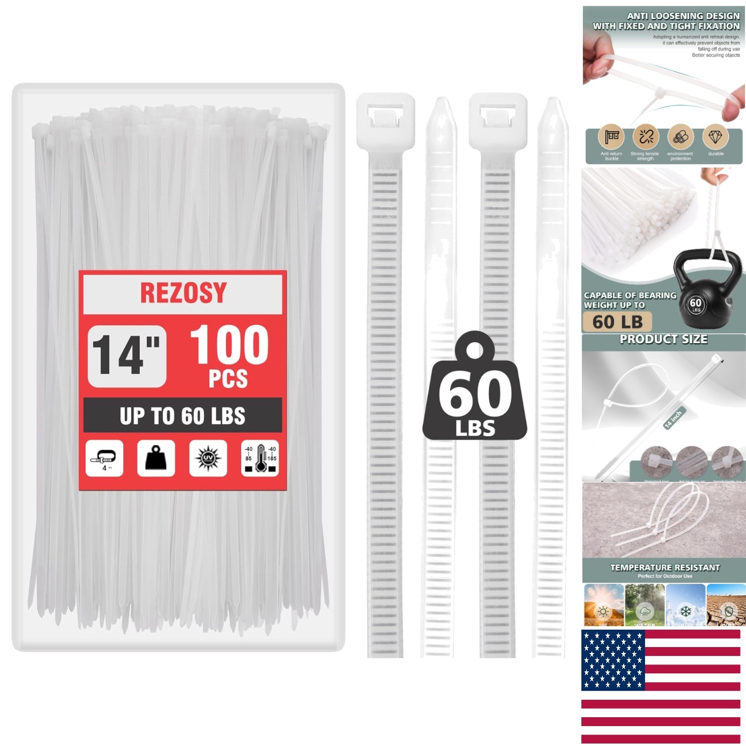 14 Inch Heavy Duty UV Resistant Nylon Cable Ties – 100 Pack for Secure Bundling