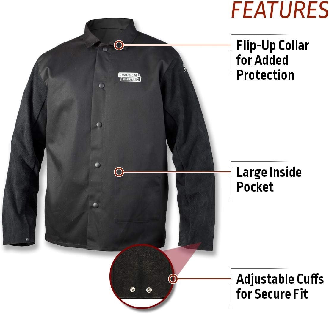 unisex adult Traditional Split Leather Sleeved Welding Jacket, Black, X-Large